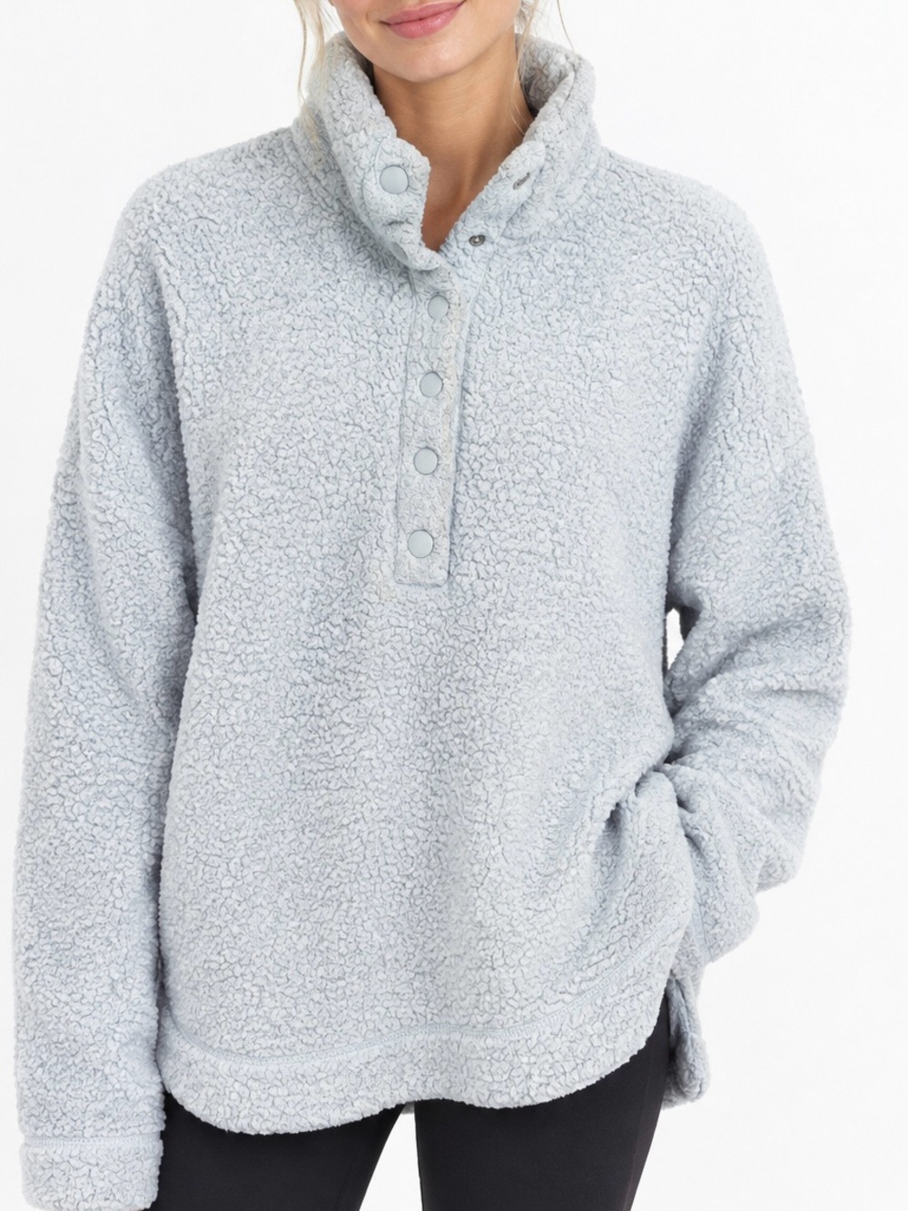 Aerie Baby Blue Cloud Sherpa Quarter Snap Fleece Pullover XS Coastal Casual
